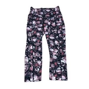 LULULEMON Black Pink Floral Fast & Free Cropped Leggings Capris Size 4 Yoga Gym